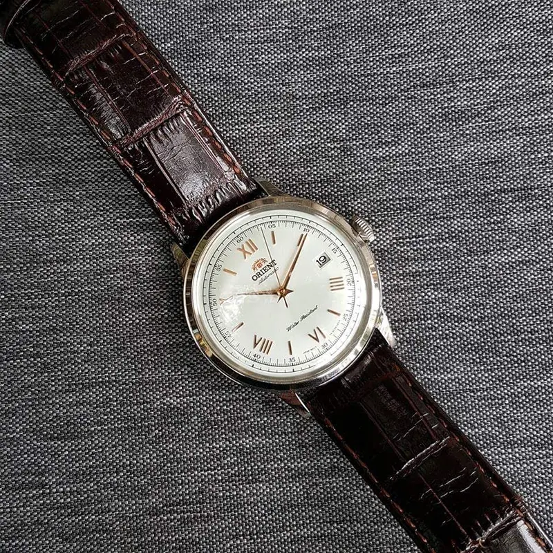 Orient Bambino Version II White Dial Leather Men's Watch- TAC00008W0